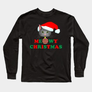 Meowy Christmas 2: Grey Tabby (Red and Green) Long Sleeve T-Shirt